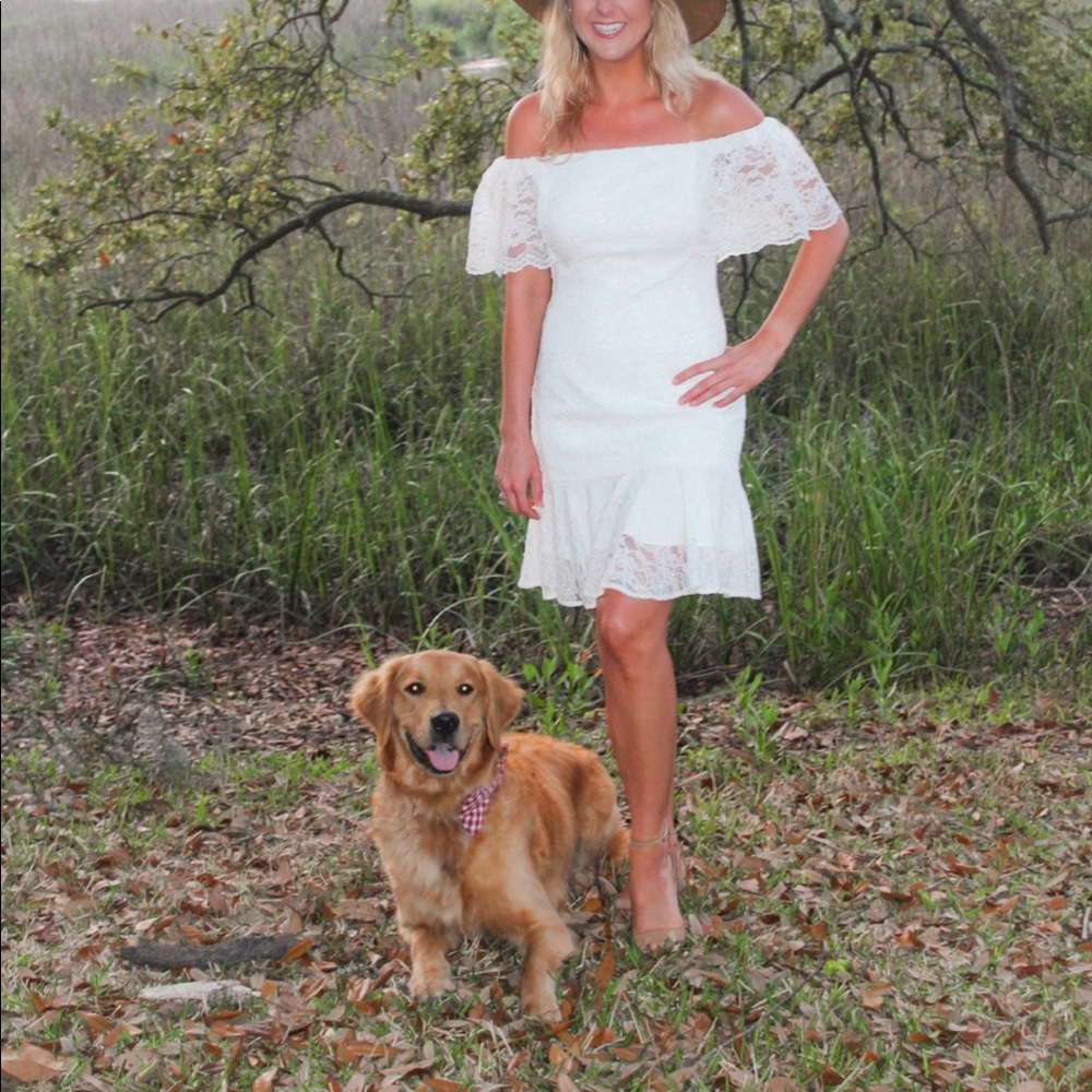 Ivory off shoulder lace dress